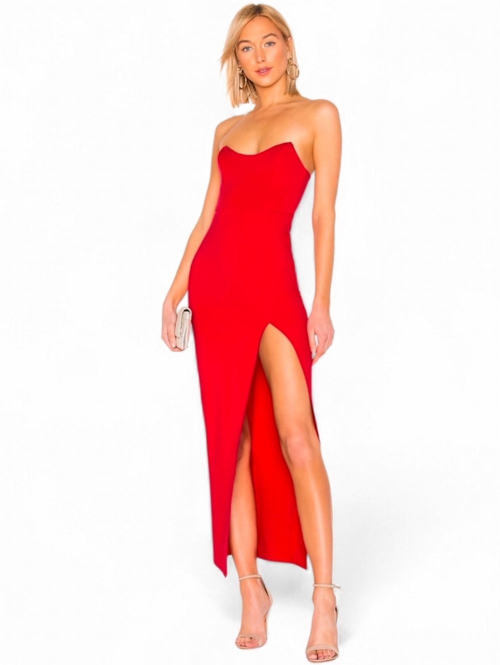 SUPERDOWN X REVOLVE Red Ryleigh Strapless Maxi Slit Dress - Medium